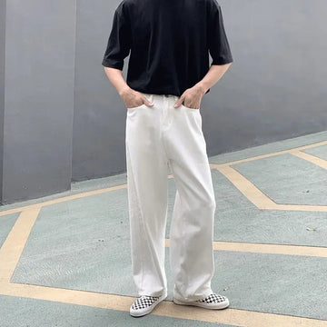 Riolio Wide Leg Jeans Men Fashion Casual White Jeans Men Streetwear Korean Loose Hip-hop Straight Jeans Mens Denim Trousers M-3XL